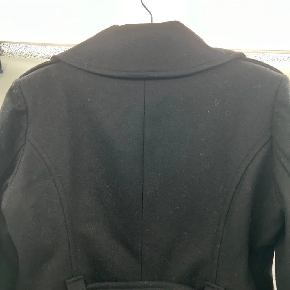 Michael Kors Womens Wool Blend Pea Coat Button Up Black Size 4 Belted
